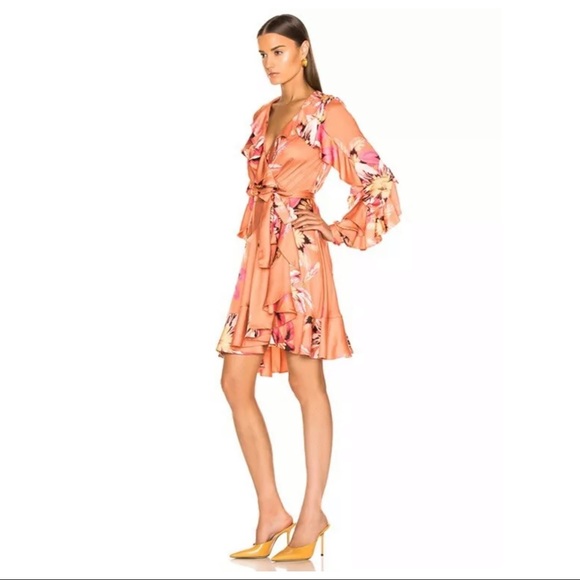 PatBO Floral Carmen Mini Wrap Dress Nude Pink 4 - Picture 3 of 8